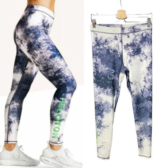 Terez x Peloton Navy Blue Tie Dye Leggings Green Logo Size Medium - Picture 1 of 8
